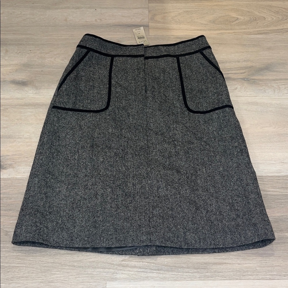 NWT Loft wool blend fully lined tweed A-Line skirt patch pockets ribbon trim